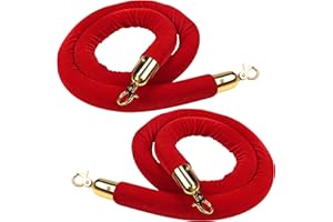 Belle Vous Lot de 2 Corde Barriere en Velours Rouge - L150 x D3,5 cm - Crochets Mousquetons en Or Poli pour Poteau de Guidage - Séparation Épaisse de File d’Attente & Barrière de Contrôle de Foule
