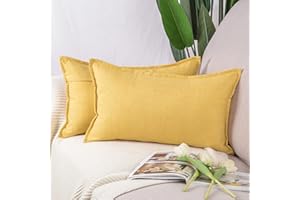 Madizz Juego de 2 Suave Lino Decorativo Funda de cojíns Lujo Estilo Fundas de Almohada para el sofá Dormitorio Amarillo Rectangular 30 x 50 cm