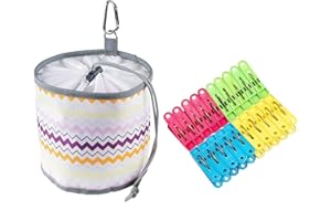 Frank Pressie Grand Sac Pinces à Linge avec Crochet Fermeture Large Panier de Rangement Résistant aux Intempéries avec 40 Pinces à Linge Bois