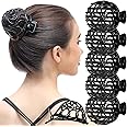RC ROCHE ORNAMENT 6 Pcs Womens Shell Dome Round Circle Stylish Fashion Plastic Strong Grip Hinge Side Slide Bun Maker Clips Girls Beauty Accessory Hair Clip, Medium Black