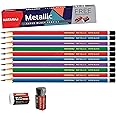 NATARAJ Metallic Super Black Pencils - 10 Pencils + Free Eraser and Sharpener