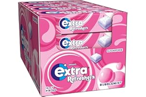 Wrigley's Extra Refreshers Chewing Gum, Bubblemint Flavour, 16 Packs of 7 Pieces, Sugar Free Bulk Pack with Xylitol (112 pieces)