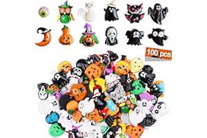 100 Pieces Assorted Halloween Craft Resin Ornaments, Kalolary Resin Flatback Halloween Craft Embellishment Wizard Pumpkin Ghost Owl Spider Skull Eyeball Castle Resin Charms for Craft Making