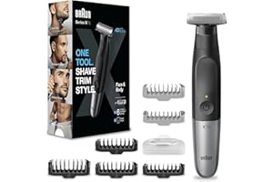 Braun Tondeuse Électrique Pour Hommes Series X, Hybride Pour Le Visage Et Corps, Entretien Simple De La Barbe Avec Une Lame 4D Innovante, Avec 6 Peignes Et Sabot Bidirectionnel, Tête Flexible