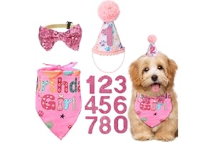 LUSOFIE Dog Birthday Bandana, "Birthday Girl" Dog Birthday Hat Girl Dogs Party Birthdays Numbers Hat Bow Tie for Pet Puppy Cat Birthdays Party Decorations, Pet Costumes Headwear Accessories(Pink F)
