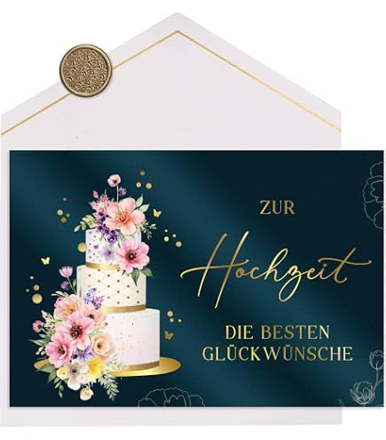 Premium Hochzeitskarte 'Just Married' Mit Umschlag – Elegante Glückwunschkarte Zum Sekt Anstoßen, 11,5 X 17 Cm