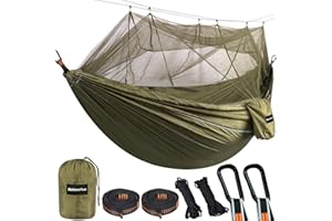 NATUREFUN Hamak kempingowy z siatką na owady, nośność 300 kg (300 x 200 cm), oddychający, szybkoschnący, nylonowy hamak podróżny ze spadochronem, 2 x karabińczyk premium, 4 x chusta w zestawie, do