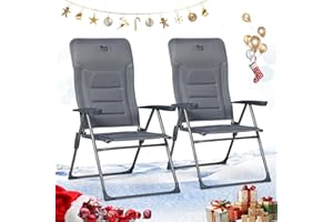 ‎TIMBER RIDGE TIMBER RIDGE 2er Campingstuhl Faltbar mit Hoher Lehne Klappstuhl Luxus Gepolsterter Balkonstuhl mit 7 Positionen, Verstellbarer Gartenstuhl für Camp, Garten, Balkon Belastbar 150 KG Grau