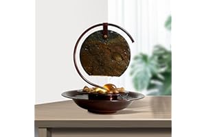 Weejian Drinnen Wasserfall Tischplatte Mond Brunnen, Heimdekoration, beruhigender Regenklang, Meditation, entspannende Brunnen, Wasserspiel aus Naturschiefer mit Licht für die Raumdekoration-34cm Höhe