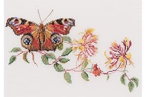 THEA GOUVERNEUR SINCE 1959 Thea Gouverneur - Counted Cross Stitch Kit - Butterfly-Honeysuckle - Aida - 18 count - Embroidery Kit for Adults - DMC Embroidery Threads and other Cross Stitch Supplies Included - 439A