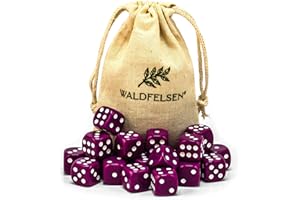 Waldfelsen®, 20 dadi da gioco acrilici viola, 16 mm, 6 lati, set con sacchetto di stoffa