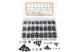 VIGRUE 1744PCS M2 M3 M4 M5 Schrauben Set,Kohlenstoffstahl Schwarz und Muttern Unterlegscheiben Rund-Knopfkopf Linsenkopf Innensechskant mit Schraubenschlüssel Gewindeschrauben