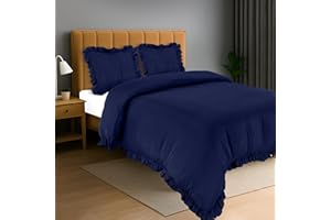 Utopia Bedding Copripiumino a Volant Matrimoniale 240x220 - Microfibra Copripiumino 240x220cm + Federe 65x65cm - Blu Navy
