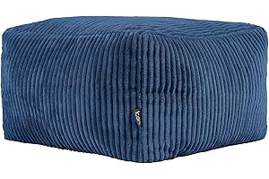 ‎ICON Icon Amara Hocker, Denimblau, Flauschiger Cord Stoff, Sitzsack Cord, Sitzpuff Hocker mit Füllung, Fußhocker für das Wohnzimmer, Deko Wohnzimmer