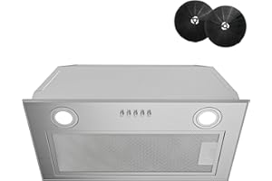 FIREGAS Edelstahl Dunstabzugshaube 52cm Unterbauhaube, 590 m³/h Luftstrom, A Energieeffizienz, Umluft/Abluft-Modus, 3 Geschwindigkeitsstufen, LED-Beleuchtung, Mit Aktivkohlefilter