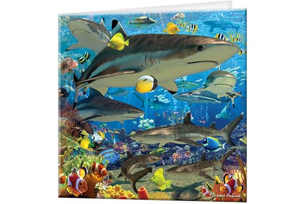 Carte de voeux 3D LiveLife Requin et récif de Deluxebase. Carte 3D lenticulaire Requin colorée pour toute occasion et tout âge, anniversaire. original sous licence de l'artiste, David Penfound