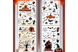 Detene 84 halloween autocollant fenêtre, halloween stickers - Autocollants PVC double face amovibles，comportant, chauves-souris, citrouilles, fantômes et bien plus, idéaux pour fêtes, maison et école