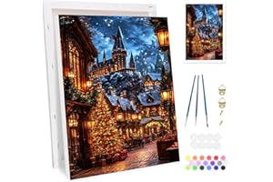 Bowetile Peinture par Numéros Chalet de Noël Avec Cadre pour Adultes, Paysage pour Adulte et Enfant, Loisirs Créatifs avec Pinceaux, Activité Manuelle pour Décoration de la Maison 20x30cm