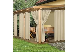 HolidayIdeas Outdoor Curtains for Patio Waterproof, 8 Panels - 54x84 Inches - Weatherproof Privacy Outsides Curtains for Cabana Porch Pergola, Sunlight & UV Blocking (Cream, Grommet Top)
