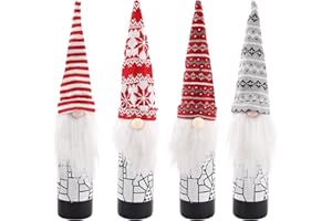 GLAITC Weihnachten Weinflasche Abdeckung, 4 Stück Weihnachten Flaschen Deko Weihnachtsmann Gnom Weinflasche Hut Weihnachten Flaschenüberzug Topper für Weihnachten Tischdeko Geschenk