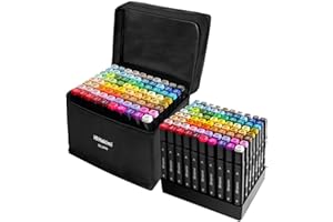 HAKIMI Art Markers 80 Colours Dual Tip Colouring Pens & Felt Tip Pens for Adults – Sketch & Drawing Marker Pens with Case – Acrylic Markers for Colouring Books, Calligraphy & Professional Art Supplies