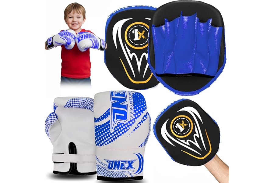 Boxing Gloves & Focus Pads Set 2oz Kids Boxing Gloves & Hook and Jab Pads for Training, Kickboxing, Muay Thai, Punch Bag, Sparring, MMA, Martial Arts, Taekwondo, Home & Gym Workout Equipment