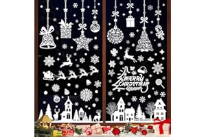 Tgkoddo 193 Piezas Pegatinas Navidad para Ventanas y Cristal, 10 Hojas Vinilos Grandes Reutilizables Blancos, Stickers Decoración para Escaparates, Interior y Hogar