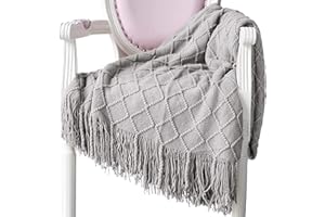 Hayisugal Miękki koc wełniany, z frędzlami, do spania, jasnoszary, 125 x 210 cm
