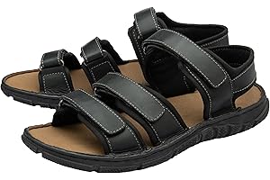 DUNLOP Mens Leather Sandals Open Toe Walking Hiking Trekking Sports Shoes with Three Adjustable Straps