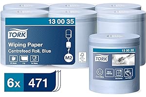 Tork 130035 Multipurpose Wiping Paper Towels/Paper Rolls Suitable for M2 Centrefeed System Big Dispensers/Blue / 6 x 165m / Ø 19cm