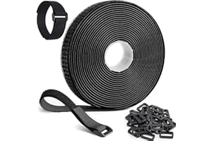 On1shelf® 5 m regulowane paski kablowe z klamrami – haczyki i pętelki wielokrotnego użytku opaski mocujące do organizacji kabli i przewodów (czarne)