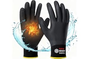 KAYGO guanti da lavoro termici impermeabili, fodera calda isolata, doppio rivestimento in lattice, per la conservazione del congelatore Tempo freddo Giardinaggio, KG160W (Nero, XL, taglia 10, 1 paio)