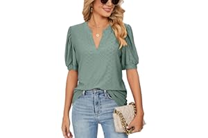 DECORIE T Shirt Donna Estive con Scollo a V e Balze Manica Corta Magliette Donna Elegante Rilassato Bluse e Camicie da Donna