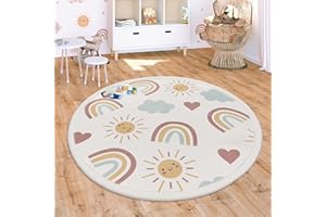 Paco Home Tappeto Bambini Cameretta Bambina Ragezzi Antiscivolo Arcobaleno Motivo Con Animale Polkadot, Dimensione:Ø 120 cm tondo, Colore:Multicolore 2