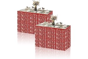 MIENOCOL 2pcs Red Table Skirt Grass Table Skirt,Red Metallic Tinsel Foil Fringe Table Skirts Red Table Decorations for Christmas New Years Birthday Wedding Engagement Bridal Shower Bachelorette Party Décor