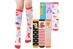 XEPST 6 par dziewczęcych podkolanówek - kolorowe kreskówkowe wzornictwo ciepłe bawełniane podkolanówki do połowy łydki skarpetki do butów zabawne skarpety do szkoły dziwne skarpetki dzień 3-12 lat