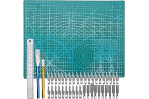 Sibosen A3 Cutting Mat Kit,30 x 45cm Non Slip Double Sided Self Healing Cutting Mat with Accurate Guide Grid Lines Design for Carving Crafts Fabric Quilting Sewing, Dark Green