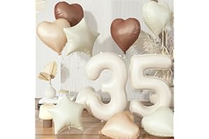 GOVPY Luftballons 35. Geburtstag für Frauen, Groß Beige Creme Nude Zahl 35 Ballons Stern Folienballon Deko, Braun Aprikose Neutraler Helium Herz Luftballon für Frau Geburtstagsdeko Party Hochzeit Dekoration