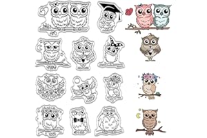 CRASPIRE Gufo Timbri Trasparenti Cartone Animato Animale Fiore Riutilizzabili Retro Trasparente Sigilli in Silicone per Timbri Fai da Te Scrapbooking Forniture per Diario Creazione di Carte Album