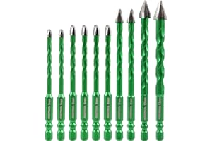 KURSTOL Masonry Drill Bit Set, 10pcs 5 * 2/6 * 4/8 * 2/10/12mm Carbide Eccentric Drill Bit Quick Change Shank for Ceramic Tile Wood Plastic Masonry Glass