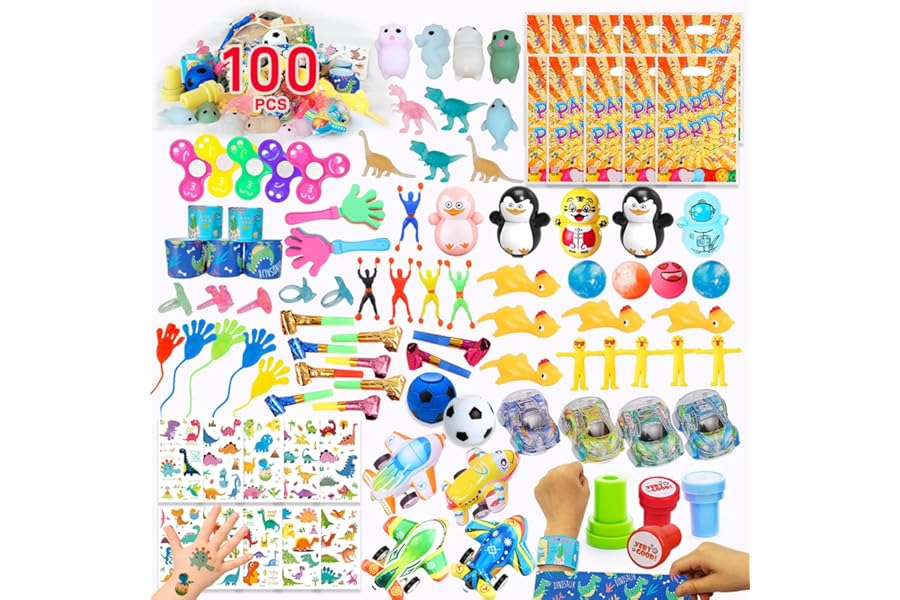 CoralBloom 100pcs Party Bag Fillers - Pre Filled Party Bags for Kids, Mini Party Favours for Boys & Girls, Pinata Fillers, Lucky Dip Prizes for Kids, Birthday Return Gifts & Teacher Prize Box Fillers