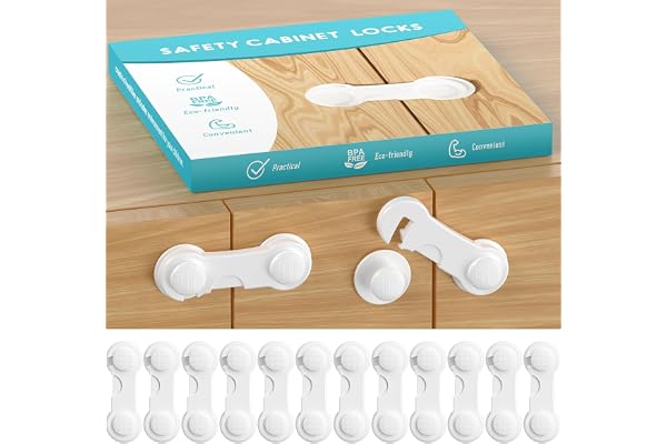 Septeamay 12 Pièces Bloque Porte Bébé, Bloque Tiroir Securite Enfant, Bloc Porte Securite Bebe, Sécurite Domestique, Securite Placard Enfant pour FenêTre RéFrigéRateur, AdhéSif Fort Sans PerçAge,Blanc