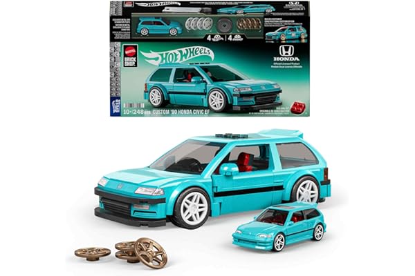 Mattel Brick Shop Hot Wheels Speed Series Juego de construcción del Custom '90 Honda Civic EF con 248 Piezas, Detalles realistas y para Personalizar, para coleccionistas y niños/as +10 años, JHF62