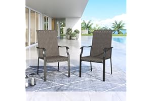 MFSTUDIO Patio Dining Chairs Set of 2, High-Back Outdoor Wicker Rattan Chairs with Oversized Seat, Metal Frame All-Weather Conversation Set for Patio, Backyard, Garden and Poolside, Multibrown
