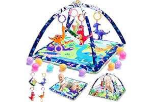 JoltJive Dinosaur Baby Play Mat, Activity Playmat Baby Toys 0-6 6-12 Months, Baby Play Gym Mat Infant Sensory Baby Toys Balls teether for Tummy Time, Newborn Baby Toddlers Toys Gift
