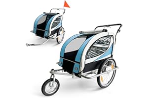 SAMAX Remorque Vélo Convertible Jogger 2en1 360° Rotatif pour 2 Enfants Amortisseur Transport Poussette en différentes Couleurs