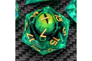 KERWELLSI Liquid Core Beholder Dragon Eye DND Dice Set with Gift Box, Green Resin Sharp Edge Dungeons and Dragons D&D Dice, 7Pcs Polyhedral & RPG Role Playing Handmade Dice D20 D12 D10 D8 D6 D4