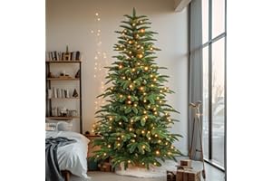 Alupssuc 210cm Árbol de Navidad Artificial con 1267 Puntas de Ramas de PE y PVC,con 460 Luces RGB Multicolores y Control Remoto, Abundantes Ramas en Capas, Decoraciones Navideñas, Verde