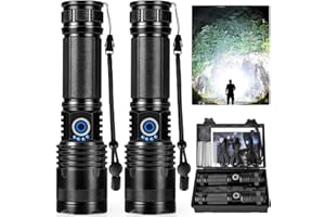 ZEUSFIRE Lampe Torche LED Ultra Puissante, 2 Pièces 1000000 Lumens Lampe Torche LED Rechargeable, 5 Modes D'éclairage, IPX6 Étanche Lampe de Poche Tactique pour Camping, Randonnée
