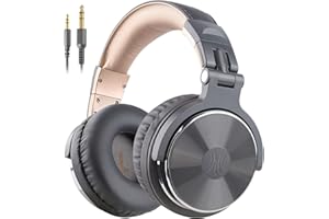 OneOdio Słuchawki nauszne z kablem, słuchawki studyjne z gniazdem jack 6,3 mm i 3,5 mm, zamknięte słuchawki DJ ze sterownikiem 50 mm, dźwięk basowy Szary z?oty